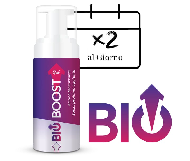 Il flacone BioBoost Gel con l'indicazione d'uso del produttore: due applicazioni al giorno
