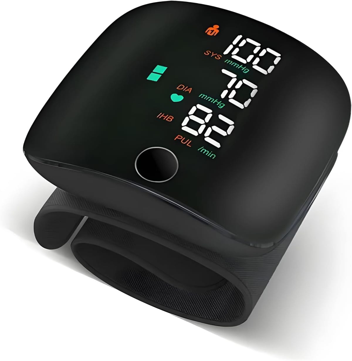 Misuratore di pressione da polso Digital Pressure nero, con display LED acceso su sistolica, diastolica e pulsazioni