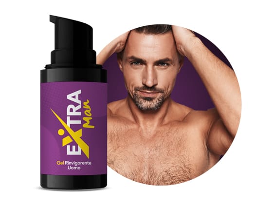 Il flacone di Extraman, gel rinvigorente uomo da 30 ml con erogatore a pompa, in un'immagine del produttore