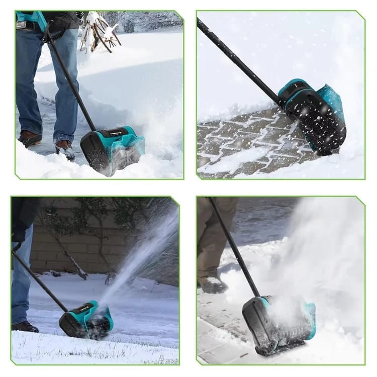 Lo spazzaneve in azione su neve fresca: la fresa scaglia la neve di lato e scopre il selciato del vialetto